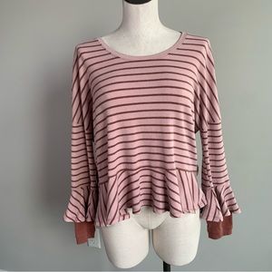Free People Long Sleeve Striped Top- Bell Sleeve